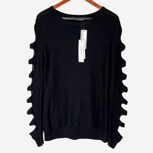 NWT Harper Lane Stitch Fix Black Cutout Sleeve Knit Pullover Sweater Size L